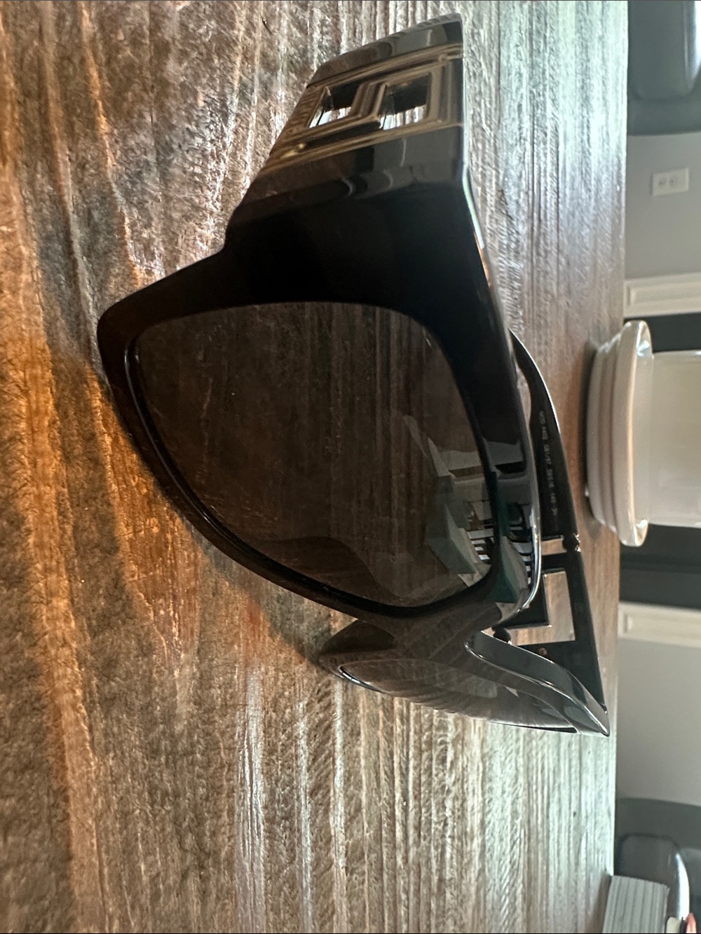 Versace Black Oversized Shield Sunglasses with Gold Greek Key Accent